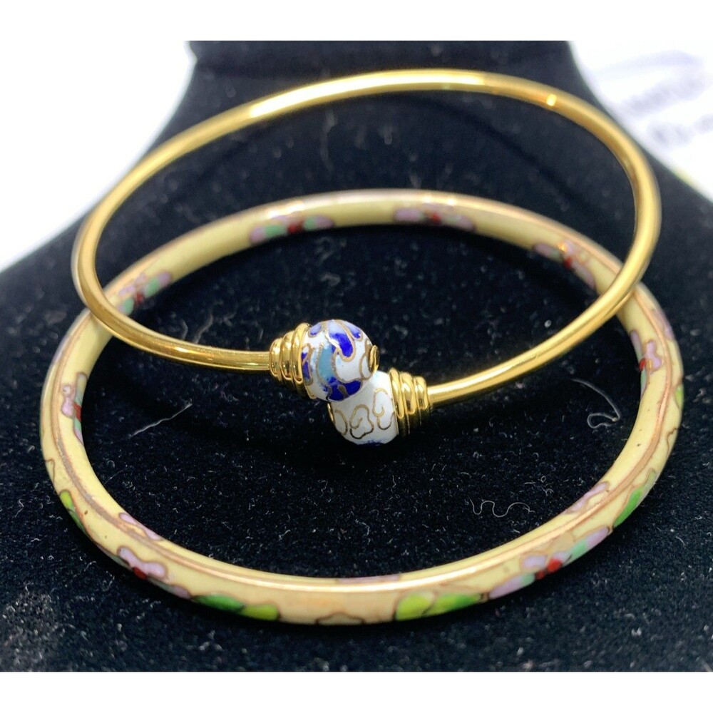 Cloisonne Bangle Bypass Bracelet Chinese Traditional Enamel Flower